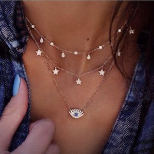 💕New! Evil eye star choker layered necklace drop